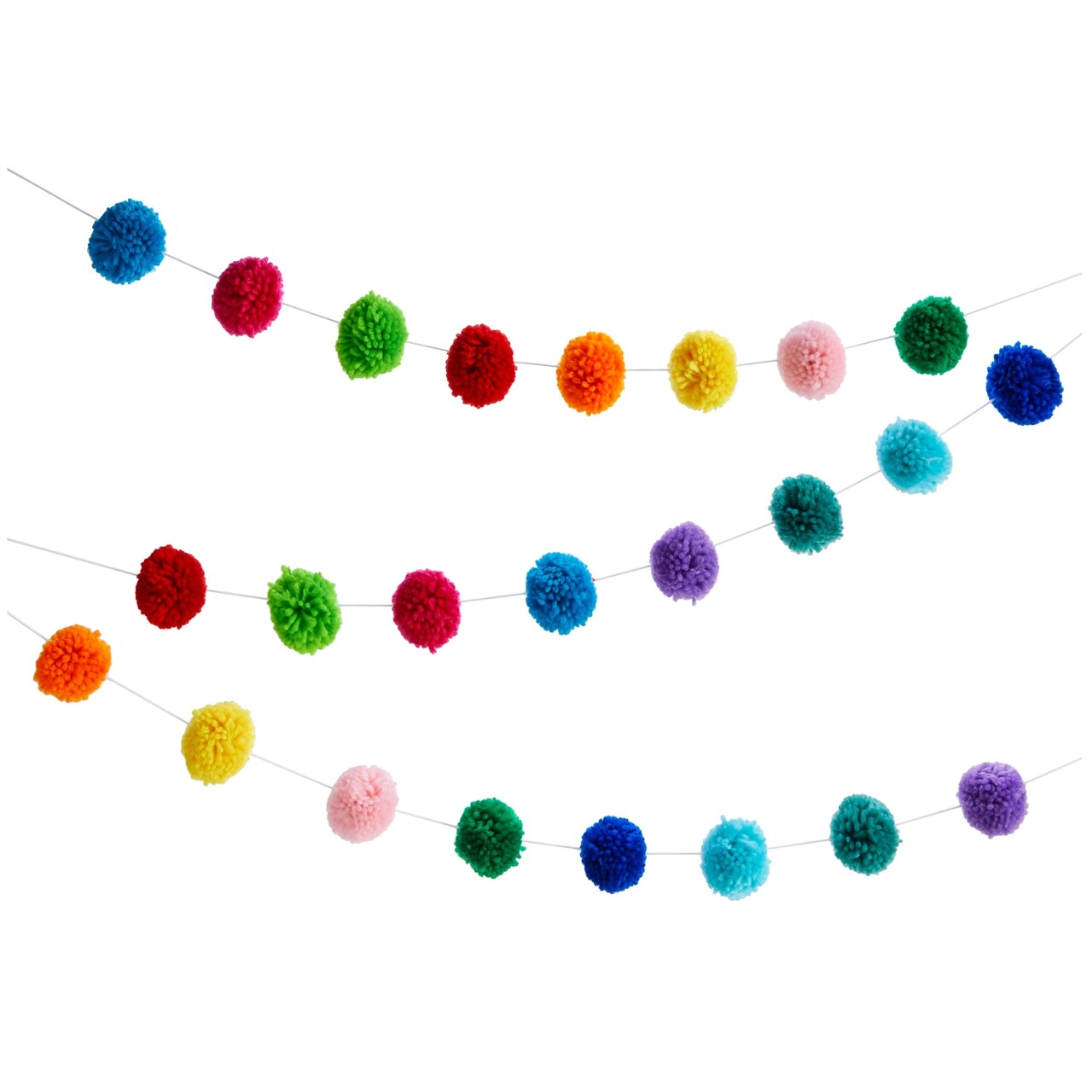 10 Feet Colorful Wool Pom Pom Garland for Rainbow Birthday Decorations (24  Balls)